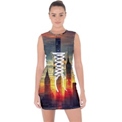 New York City Sunset Dusk Twilight Lace Up Front Bodycon Dress by Wegoenart