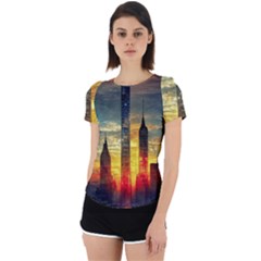 New York City Sunset Dusk Twilight Back Cut Out Sport Tee by Wegoenart