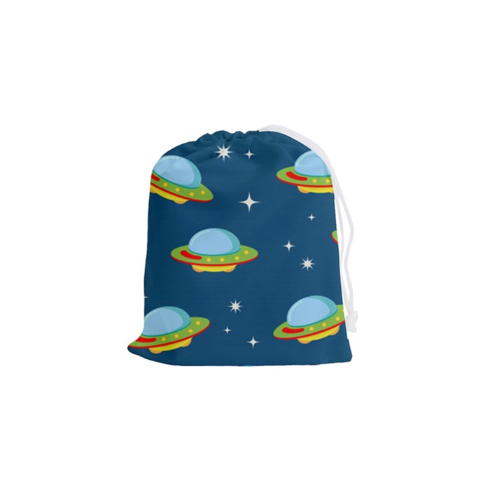 Seamless Pattern Ufo With Star Space Galaxy Background Drawstring Pouch (Small)