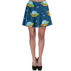 Seamless Pattern Ufo With Star Space Galaxy Background Skater Skirt by Wegoenart