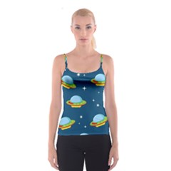 Seamless Pattern Ufo With Star Space Galaxy Background Spaghetti Strap Top by Wegoenart