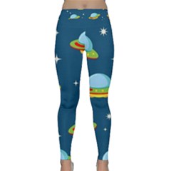 Seamless Pattern Ufo With Star Space Galaxy Background Classic Yoga Leggings by Wegoenart