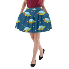 Seamless Pattern Ufo With Star Space Galaxy Background A-line Pocket Skirt by Wegoenart