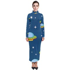 Seamless Pattern Ufo With Star Space Galaxy Background Turtleneck Maxi Dress by Wegoenart