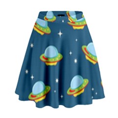 Seamless Pattern Ufo With Star Space Galaxy Background High Waist Skirt by Wegoenart