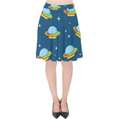 Seamless Pattern Ufo With Star Space Galaxy Background Velvet High Waist Skirt by Wegoenart