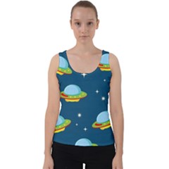 Seamless Pattern Ufo With Star Space Galaxy Background Velvet Tank Top by Wegoenart