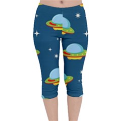 Seamless Pattern Ufo With Star Space Galaxy Background Velvet Capri Leggings  by Wegoenart