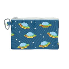 Seamless Pattern Ufo With Star Space Galaxy Background Canvas Cosmetic Bag (medium) by Wegoenart