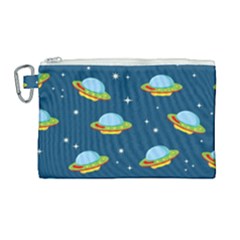 Seamless Pattern Ufo With Star Space Galaxy Background Canvas Cosmetic Bag (large) by Wegoenart