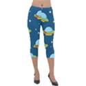 Seamless Pattern Ufo With Star Space Galaxy Background Lightweight Velour Capri Leggings  View1