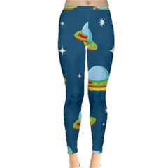 Seamless Pattern Ufo With Star Space Galaxy Background Inside Out Leggings by Wegoenart