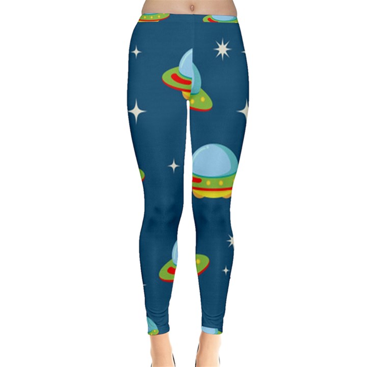 Seamless Pattern Ufo With Star Space Galaxy Background Inside Out Leggings