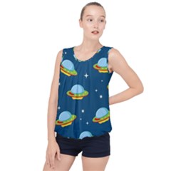 Seamless Pattern Ufo With Star Space Galaxy Background Bubble Hem Chiffon Tank Top by Wegoenart