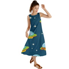 Seamless Pattern Ufo With Star Space Galaxy Background Summer Maxi Dress