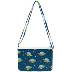 Seamless Pattern Ufo With Star Space Galaxy Background Double Gusset Crossbody Bag by Wegoenart