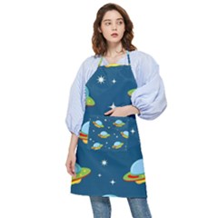 Seamless Pattern Ufo With Star Space Galaxy Background Pocket Apron by Wegoenart