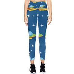 Seamless Pattern Ufo With Star Space Galaxy Background Pocket Leggings  by Wegoenart