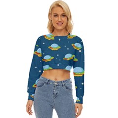 Seamless Pattern Ufo With Star Space Galaxy Background Lightweight Long Sleeve Sweatshirt by Wegoenart