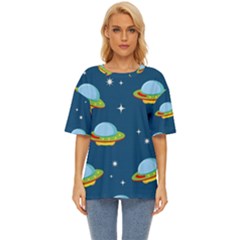 Seamless Pattern Ufo With Star Space Galaxy Background Oversized Basic Tee by Wegoenart