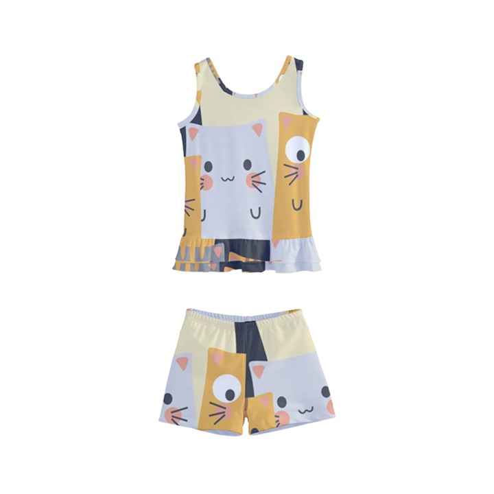 Seamless Pattern Cute Cat Cartoons Kids  Boyleg Swimsuit