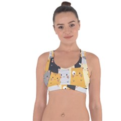 Seamless Pattern Cute Cat Cartoons Cross String Back Sports Bra