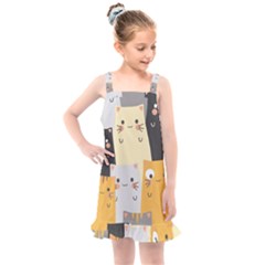 Seamless Pattern Cute Cat Cartoons Kids  Overall Dress by Wegoenart