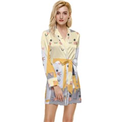 Seamless Pattern Cute Cat Cartoons Long Sleeve Satin Robe by Wegoenart