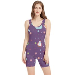 Space Travels Seamless Pattern Vector Cartoon Women s Wrestling Singlet