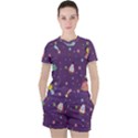 Space Travels Seamless Pattern Vector Cartoon Women s Tee and Shorts Set View1