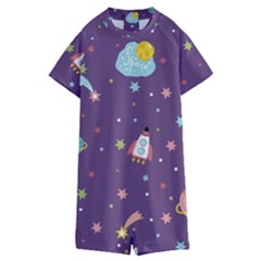 Space Travels Seamless Pattern Vector Cartoon Kids  Boyleg Half Suit Swimwear