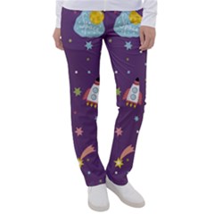 Space Travels Seamless Pattern Vector Cartoon Women s Casual Pants