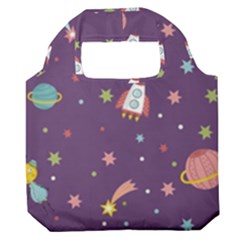 Space Travels Seamless Pattern Vector Cartoon Premium Foldable Grocery Recycle Bag by Wegoenart