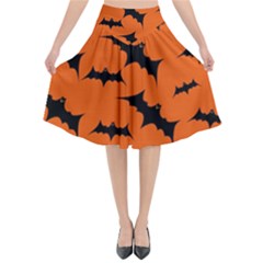 Halloween Card With Bats Flying Pattern Flared Midi Skirt by Wegoenart