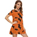 Halloween Card With Bats Flying Pattern Tiered Short Sleeve Babydoll Dress View2