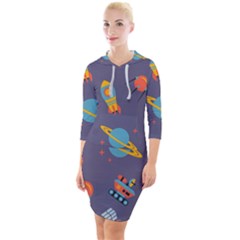 Space Seamless Pattern Quarter Sleeve Hood Bodycon Dress by Wegoenart