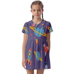 Space Seamless Pattern Kids  Asymmetric Collar Dress by Wegoenart