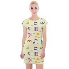 Seamless Pattern Musical Note Doodle Symbol Cap Sleeve Bodycon Dress by Wegoenart