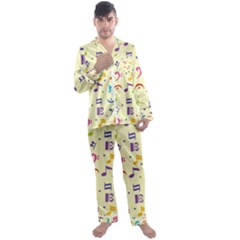 Seamless Pattern Musical Note Doodle Symbol Men s Long Sleeve Satin Pajamas Set by Wegoenart