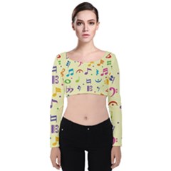 Seamless Pattern Musical Note Doodle Symbol Velvet Long Sleeve Crop Top by Wegoenart