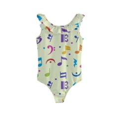 Seamless Pattern Musical Note Doodle Symbol Kids  Frill Swimsuit by Wegoenart