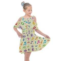 Seamless Pattern Musical Note Doodle Symbol Kids  Shoulder Cutout Chiffon Dress by Wegoenart