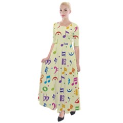 Seamless Pattern Musical Note Doodle Symbol Half Sleeves Maxi Dress by Wegoenart