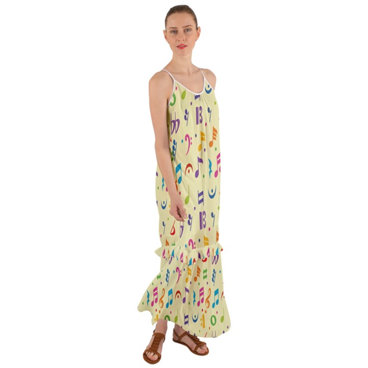 Seamless Pattern Musical Note Doodle Symbol Cami Maxi Ruffle Chiffon Dress