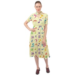 Seamless Pattern Musical Note Doodle Symbol Keyhole Neckline Chiffon Dress by Wegoenart