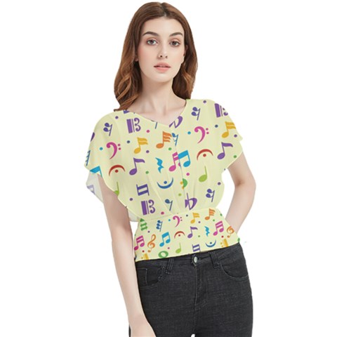 Seamless Pattern Musical Note Doodle Symbol Butterfly Chiffon Blouse by Wegoenart