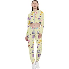 Seamless Pattern Musical Note Doodle Symbol Cropped Zip Up Lounge Set by Wegoenart