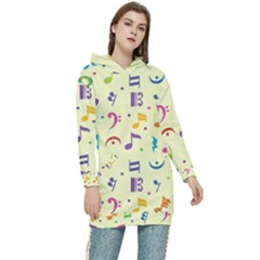 Seamless Pattern Musical Note Doodle Symbol Women s Long Oversized Pullover Hoodie by Wegoenart