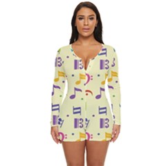 Seamless Pattern Musical Note Doodle Symbol Long Sleeve Boyleg Swimsuit by Wegoenart