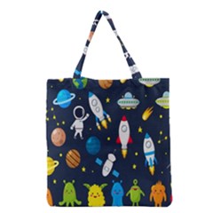 Big Set Cute Astronaut Space Planet Star Alien Rockets Ufo Constellation Satellite Moon Grocery Tote Bag by Wegoenart